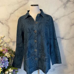 Serengeti Dark Wash Denim Embroidered Jacket Size Large